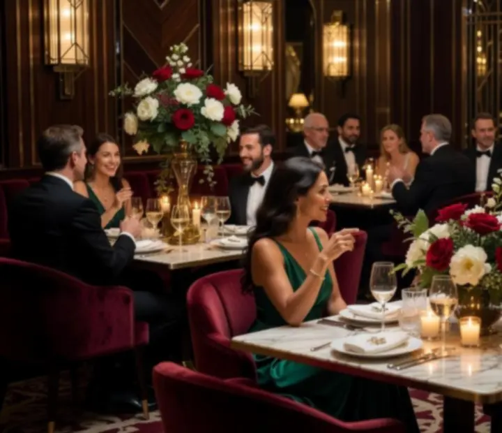 Cinematicus, gyertyafényes éttermi enteriőr Art Deco részletekkel a Tisza Novatban