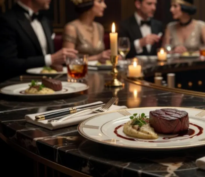 Gourmet fogás és kézműves koktél egy elegáns, gyertyafényes Tisza Novat esti jelenetben