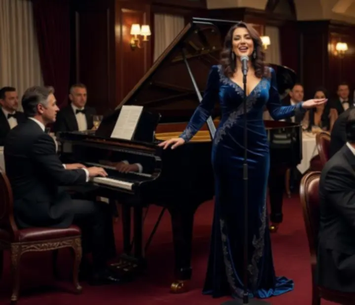 Élő zongorajáték és jazz előadás póker est alatt, elegáns, gyertyafényes éttermi térben